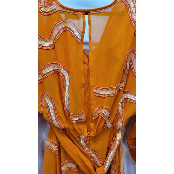 ASOS DESIGN Rouleaux Loop Tie Waist Mini Dress with Swirl Embellishment Size 0 - Picture 10 of 12